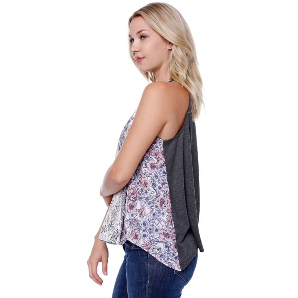 TAYLOR & SAGE Juniors' Floral Lace Inset Swing Tank