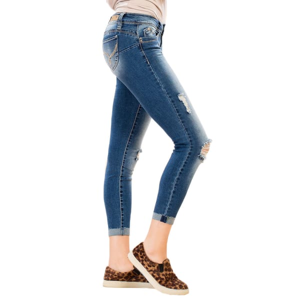 Y.M.I. Juniors' Wanna Betta Butt Frayed Roll Cuff Anklet Jeans, 27 IN.