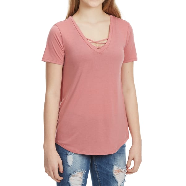 HYBRID Juniors' Crisscross Front Short-Sleeve Tee