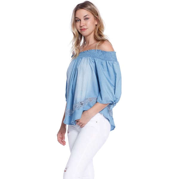 TAYLOR & SAGE Juniors' Denim Off-Shoulder Top