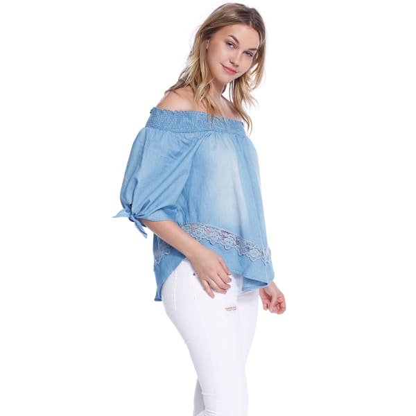 TAYLOR & SAGE Juniors' Denim Off-Shoulder Top