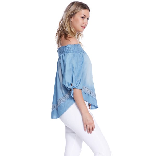 TAYLOR & SAGE Juniors' Denim Off-Shoulder Top