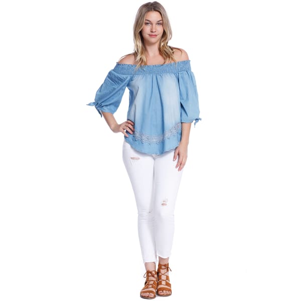 TAYLOR & SAGE Juniors' Denim Off-Shoulder Top