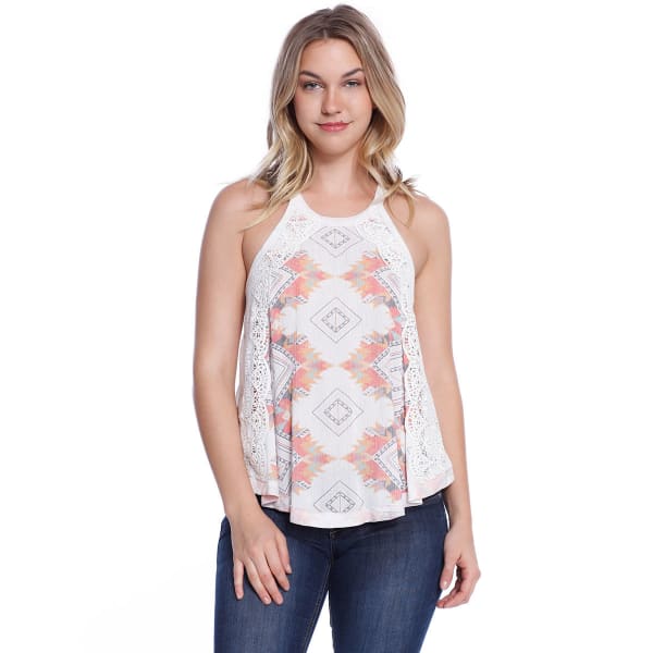 TAYLOR & SAGE Juniors' Floral Lace Hi-Neck Tank