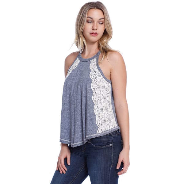 TAYLOR & SAGE Juniors' Denim Lace Hi-Neck Tank