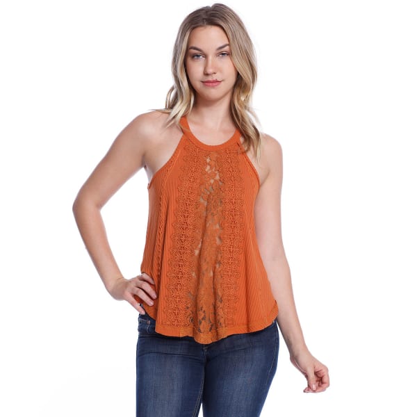 TAYLOR & SAGE Juniors' Lace Front Hi-Neck Tank