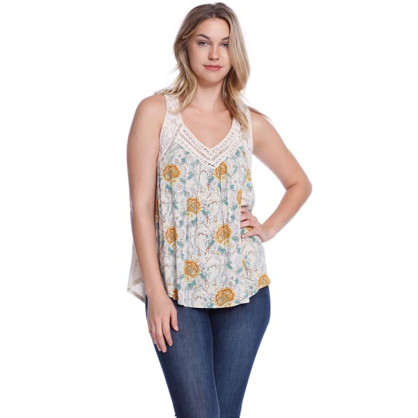 TAYLOR & SAGE Juniors' Floral Crochet Tank Top