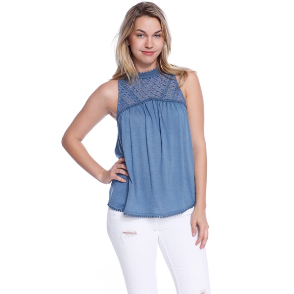 TAYLOR & SAGE Juniors' Patterned Lace High-Neck Tank