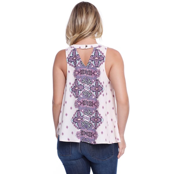 TAYLOR & SAGE Juniors' High-Neck Keyhole Woven Tank