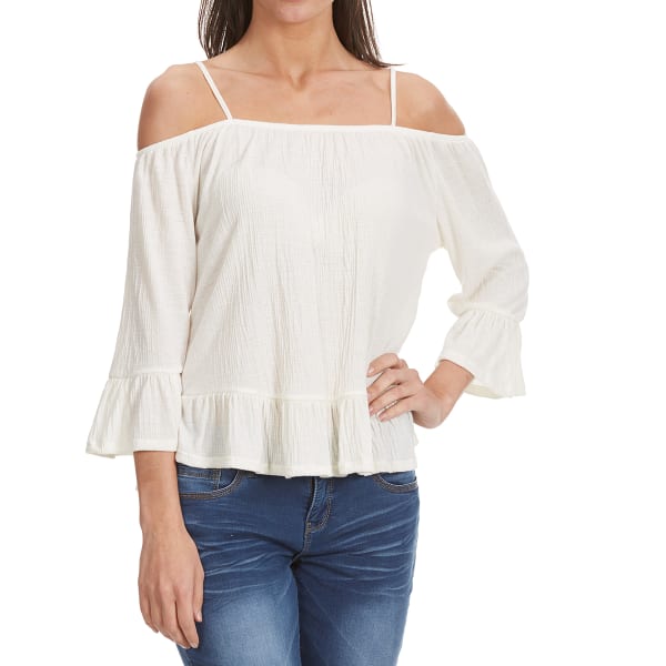 THYME & HONEY Women's Cold-Shoulder Top with Ruffled Hem