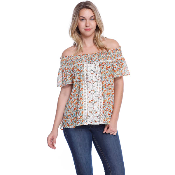 TAYLOR & SAGE Juniors' Printed Off-Shoulder Short-Sleeve Top