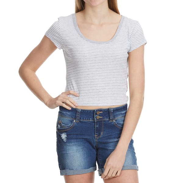 AMBIANCE Juniors' Short Sleeve Striped Crop Top