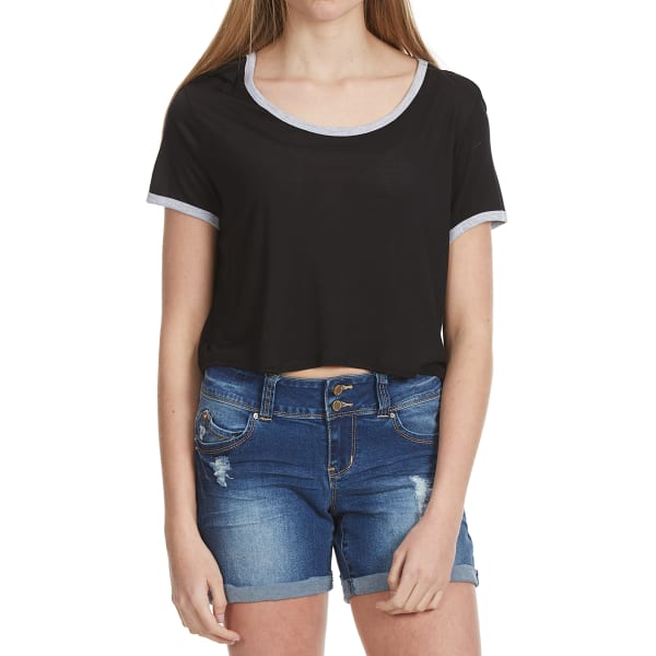 AMBIANCE Juniors' Short-Sleeve Crop Top with Contrast Trim