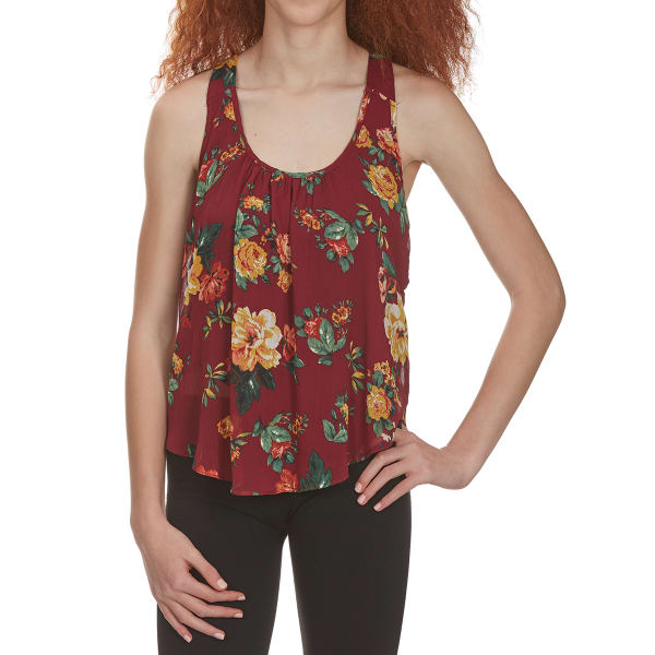 AMBIANCE Juniors' Floral Print Tulip Back Chiffon Tank