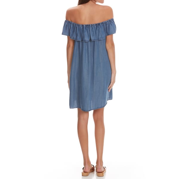 TAYLOR & SAGE Juniors' Off-The-Shoulder Denim Dress