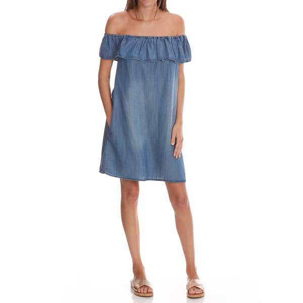 TAYLOR & SAGE Juniors' Off-The-Shoulder Denim Dress