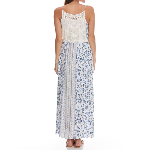 TAYLOR & SAGE Juniors' Crochet Top Ditsy Floral Bottom Maxi Dress