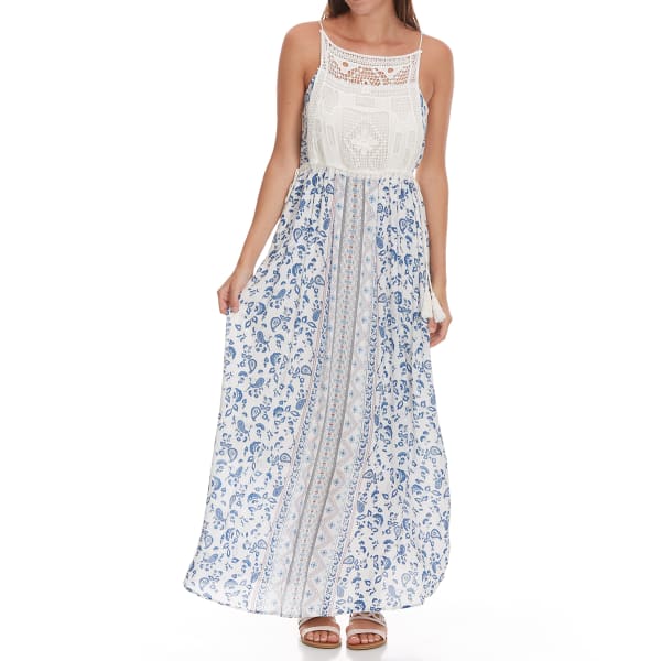 TAYLOR & SAGE Juniors' Crochet Top Ditsy Floral Bottom Maxi Dress