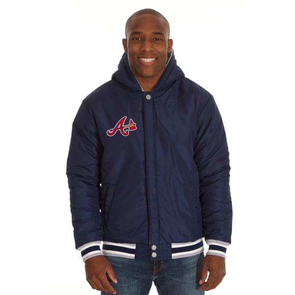 JH DESIGN  Men's MLB Atlanta Braves Reversible Fleece Hooded Jacket