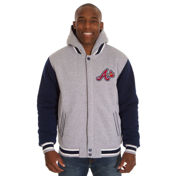 JH DESIGN  Men's MLB Atlanta Braves Reversible Fleece Hooded Jacket