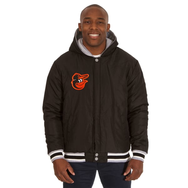 JH DESIGN Men's MLB Baltimore Orioles Reversible Fleece Hooded Jacket