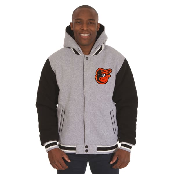 JH DESIGN Men's MLB Baltimore Orioles Reversible Fleece Hooded Jacket