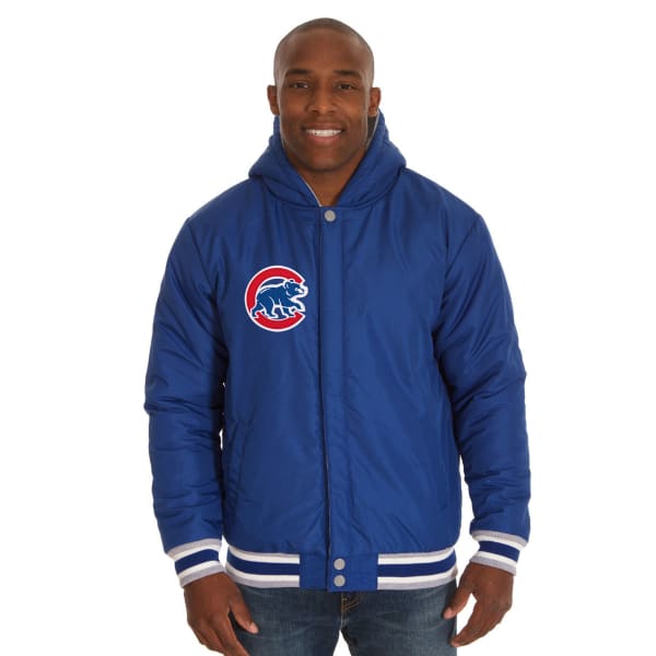 JH DESIGN Men's MLB Chicago Cubs Reversible Fleece Hooded Jacket