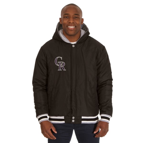 JH DESIGN Men's MLB Colorado Rockies Reversible Fleece Hooded Jacket