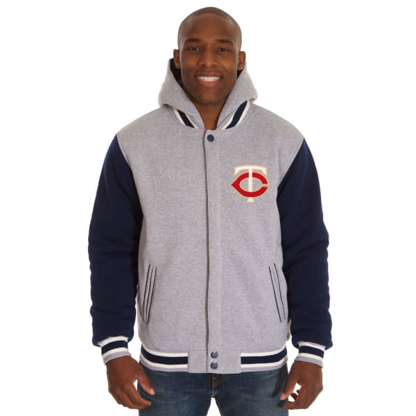 JH DESIGN Men's MLB Minnesota Twins Reversible Fleece Hooded Jacket