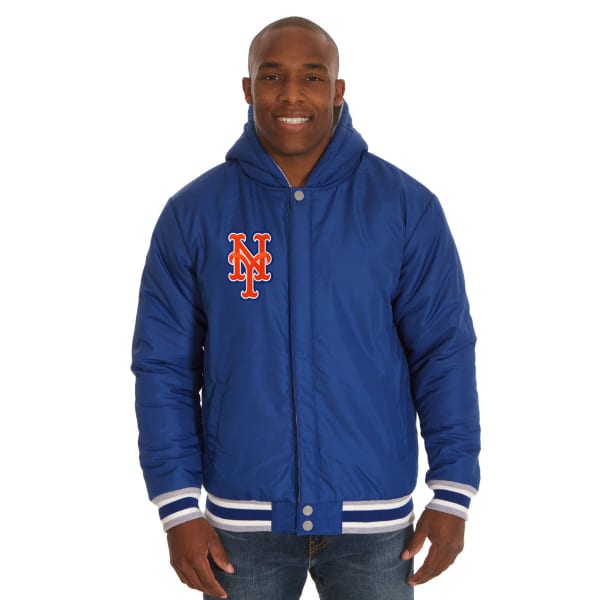 JH DESIGN Men's MLB New York Mets Reversible Fleece Hooded Jacket