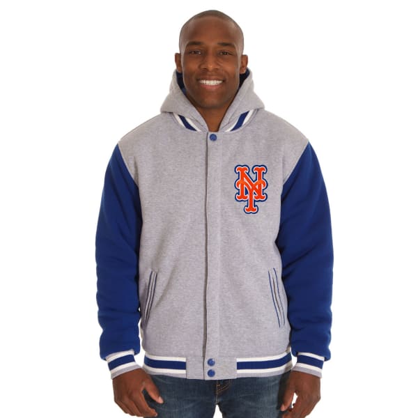 JH DESIGN Men's MLB New York Mets Reversible Fleece Hooded Jacket