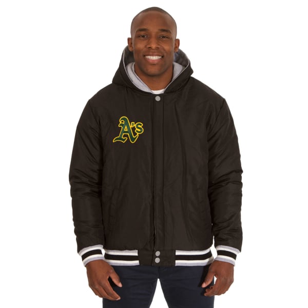 JH DESIGN Men's MLB Oakland A's Reversible Fleece Hooded Jacket