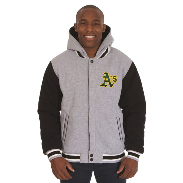 JH DESIGN Men's MLB Oakland A's Reversible Fleece Hooded Jacket