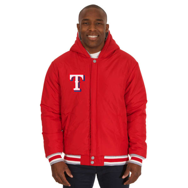 JH DESIGN Men's MLB Texas Rangers Reversible Fleece Hooded Jacket