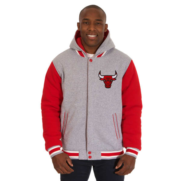 JH DESIGN Men's NBA Chicago Bulls Reversible Fleece Hooded Jacket