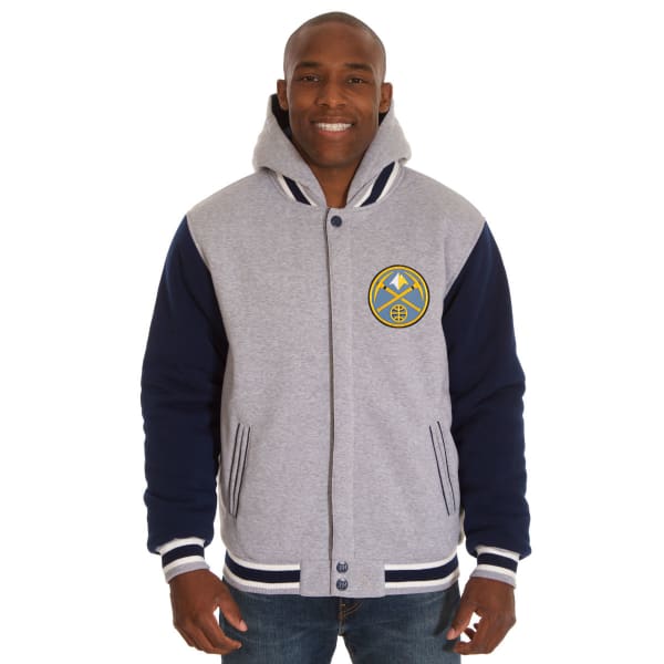 JH DESIGN Men's NBA Denver Nuggets Reversible Fleece Hooded Jacket