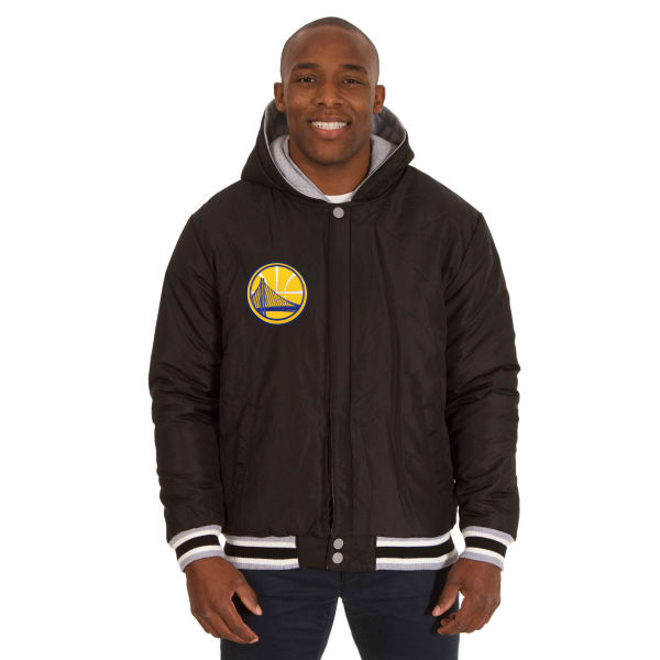 JH DESIGN Men's NBA Golden State Warriors Reversible Fleece Hooded Jacket