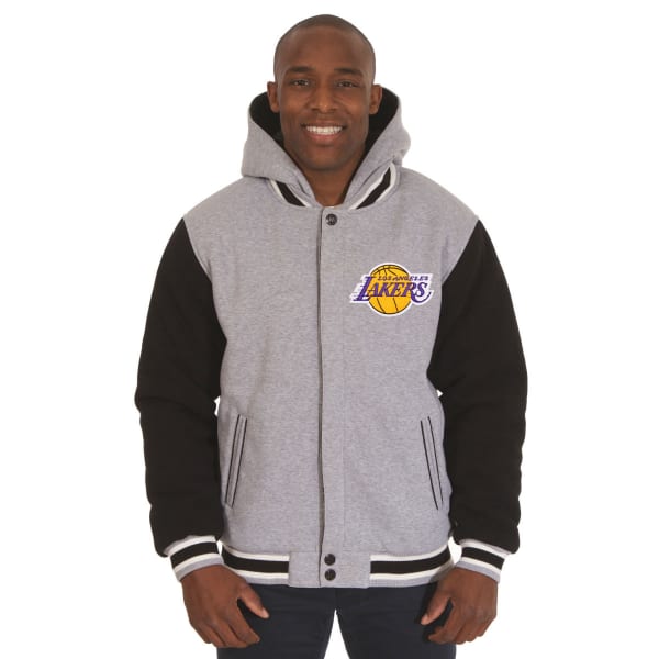 JH DESIGN Men's NBA Los Angeles Lakers Reversible Fleece Hooded Jacket