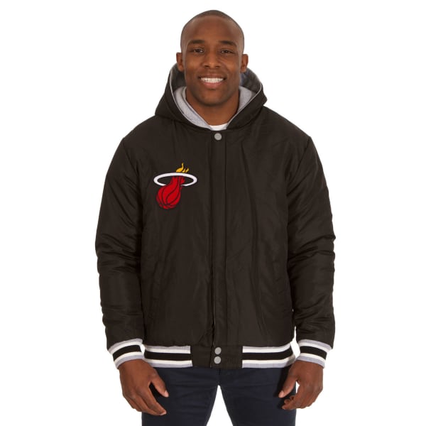 JH DESIGN Men's NBA Miami Heat Reversible Fleece Hooded Jacket