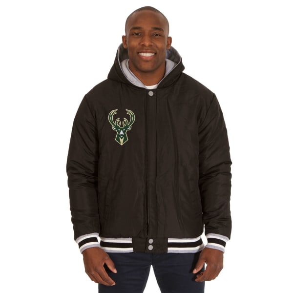 JH DESIGN Men's NBA Milwaukee Bucks Reversible Fleece Hooded Jacket