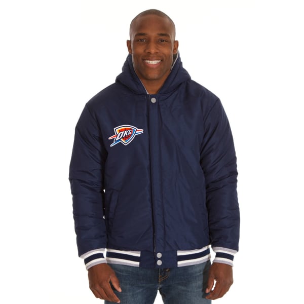 JH DESIGN Men's NBA Oklahoma City Thunder Reversible Fleece Hooded Jacket