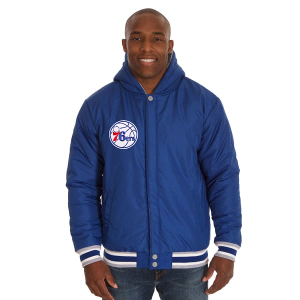 JH DESIGN Men's NBA Philadelphia 76ers Reversible Fleece Hooded Jacket