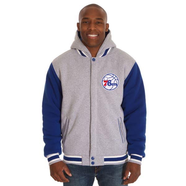 JH DESIGN Men's NBA Philadelphia 76ers Reversible Fleece Hooded Jacket