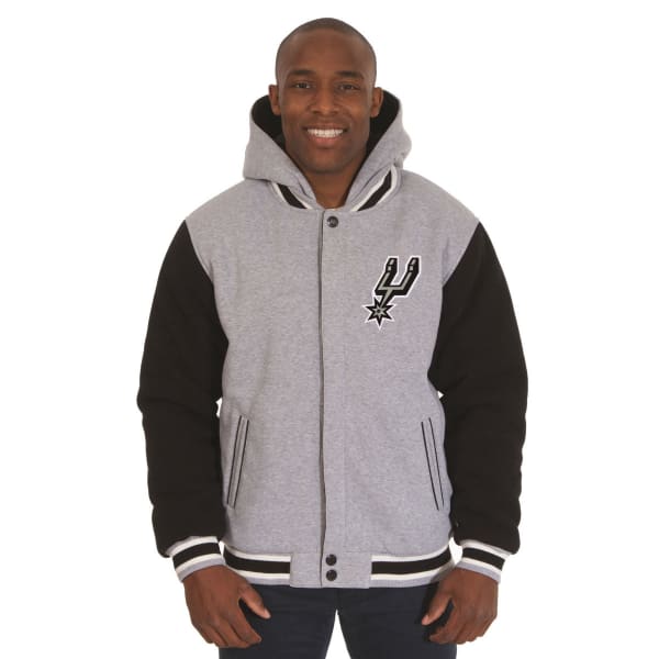 JH DESIGN Men's NBA San Antonio Spurs Reversible Fleece Hooded Jacket