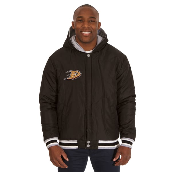 JH DESIGN Men's NHL Anaheim Ducks Reversible Fleece Hooded Jacket