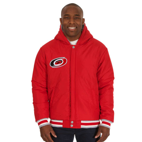 JH DESIGN Men's NHL Carolina Hurricanes Reversible Fleece Hooded Jacket