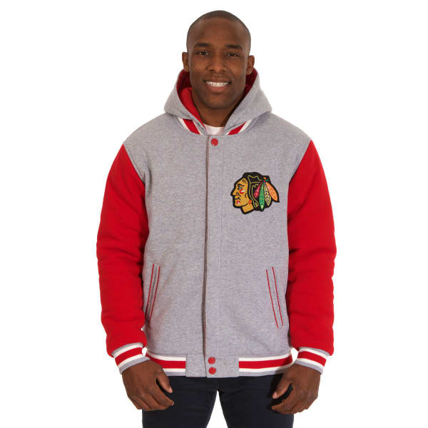 JH DESIGN Men's NHL Chicago Blackhawks Reversible Fleece Hooded Jacket