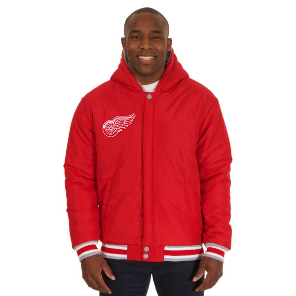 JH DESIGN Men's NHL Detroit Red Wings Reversible Fleece Hooded Jacket