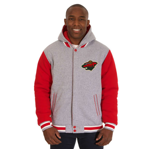 JH DESIGN Men's NHL Minnesota Wild Reversible Fleece Hooded Jacket