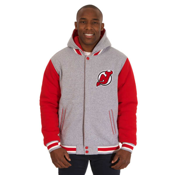 JH DESIGN Men's NHL New Jersey Devils Reversible Fleece Hooded Jacket